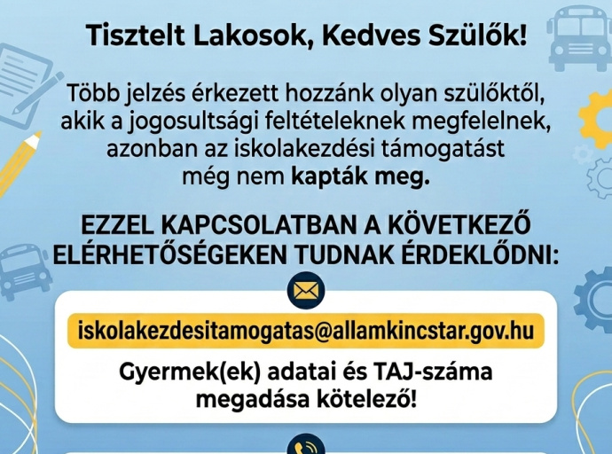 Tájékoztató az iskolakezdési támogatással kapcsolatban