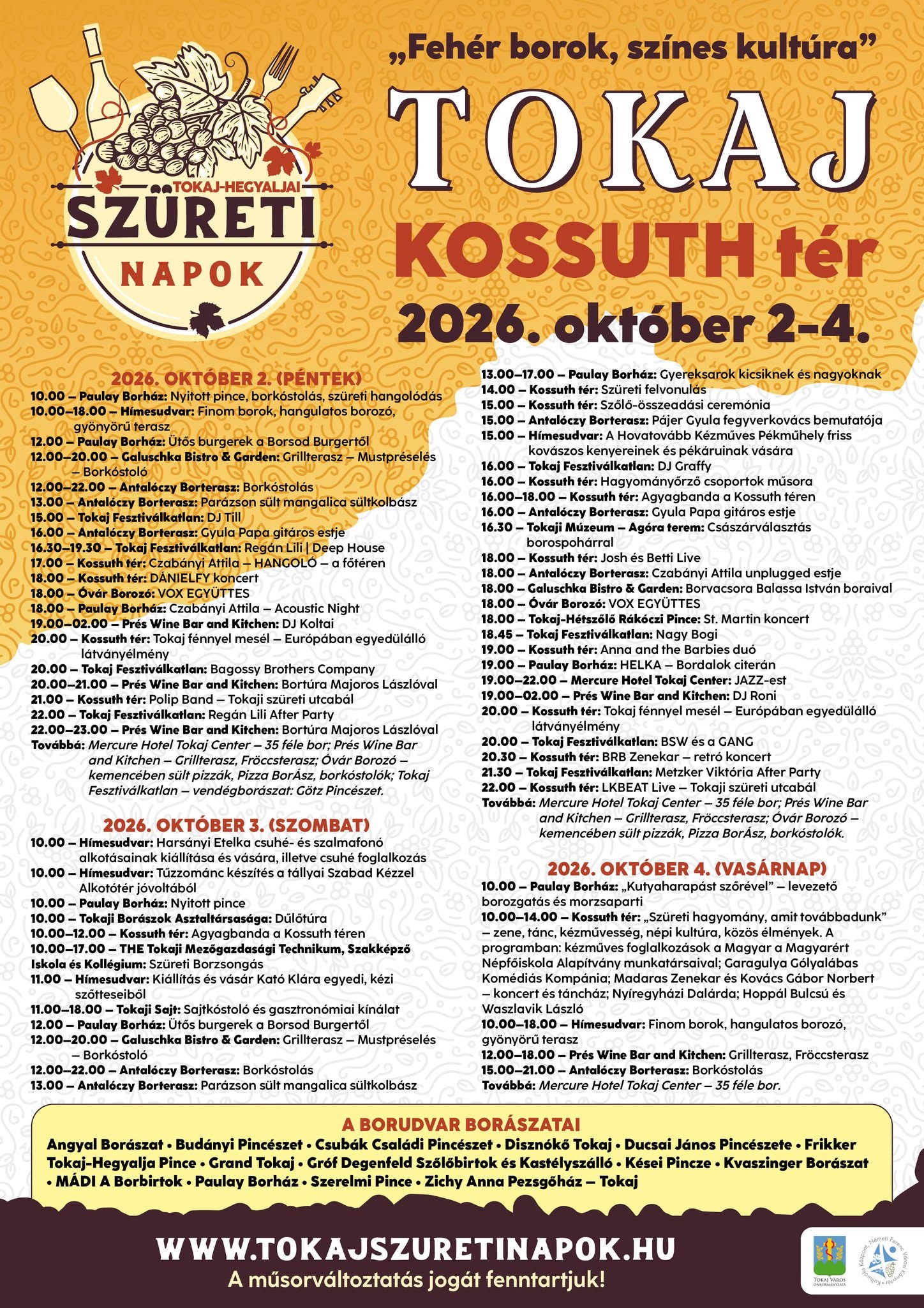 TOKAJ-HEGYALJAI SZÜRETI NAPOK 2026