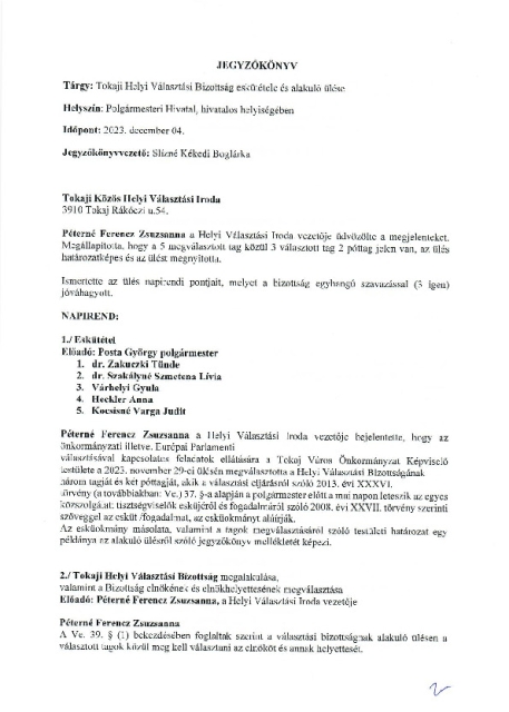 HVB eskütétele és alakuló ülése