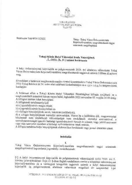 HVI vezetőjének 1/2023 (X. 31.) számú határozata