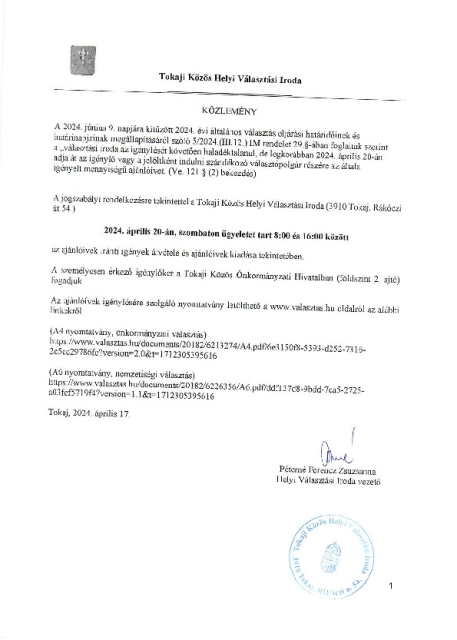 KÖZLEMÉNY - ajánlóív igénylésről