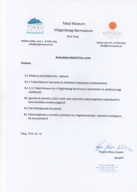 1 Általános közzétételi lista tartalom