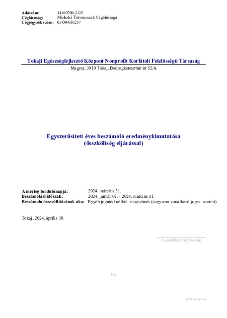 JKV. 2024.04.25. 5. melléklet TOKAJI_EGESZSEGFEJLESZTO_KOZPONT_NONP_EREDMENYKIMUTATAS_2024