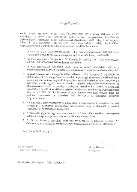 JKV. 2024.04.25. 10. melléklet Civil szerv 1. Tokaji Gyermekkert elszámolás