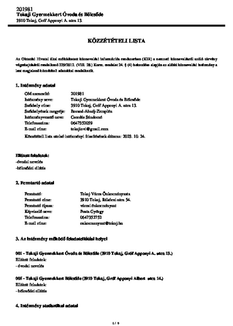 Speciális Közzétételi lista 2023