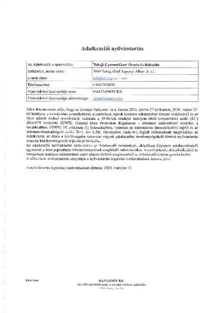Adatkezelői nyilvántartás