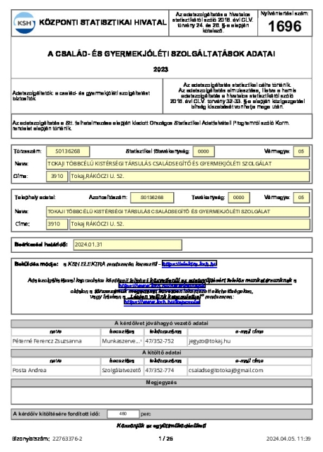 KSH - CSSGYJ szolgáltatás alapadatai