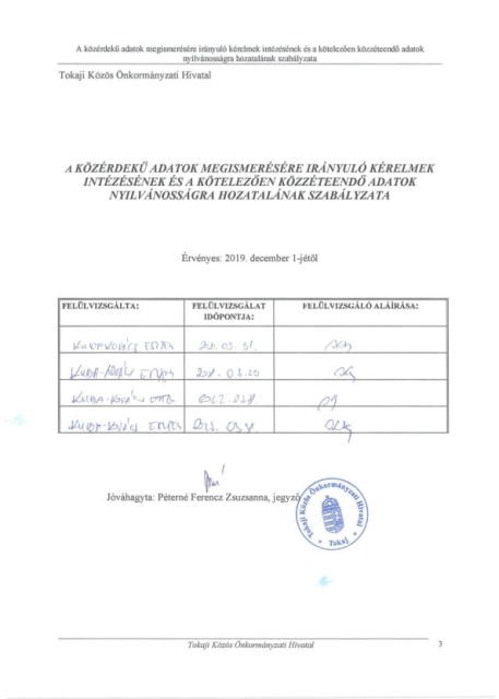 Közérdekű adatok nyilvánosságra hozatali szabályzat